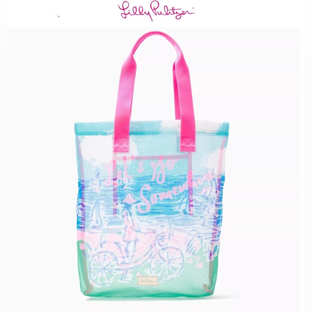 Lilly Pulitzer Mesh Shopper Tote Let’s Go Somewhere Beach Bag NEW Sealed
